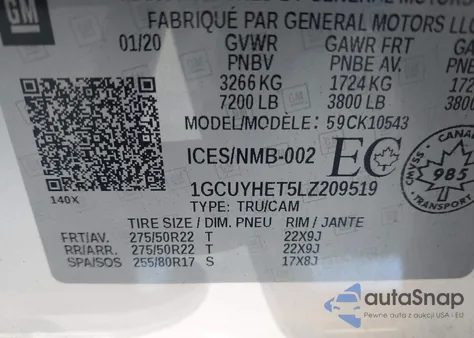 2020 Chevrolet Silverado 1500 4Wd Short Bed High Country/4Wd Standard Bed High Country из США, поврежденный, VIN 1GCUYHET5LZ209519